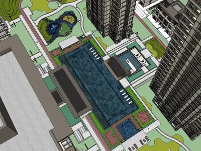 APARTMENT BUILDING RESIDENCE WITH POOL AREA 3D model
