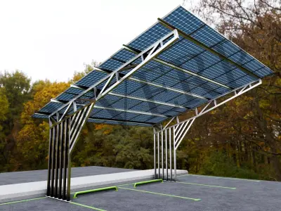 Lowpoly Solar Carport-L-1 Types-Steel Structure Low-poly 3D model