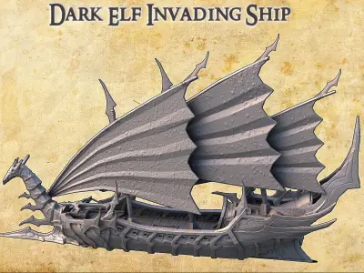 Dark Elf Invading Ship  Tabletop Terrain 28 MM 3D print model