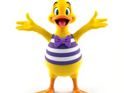 Cheerful Duck Character in Striped Shirt with Bow Tie  D Model Low-poly 3D model