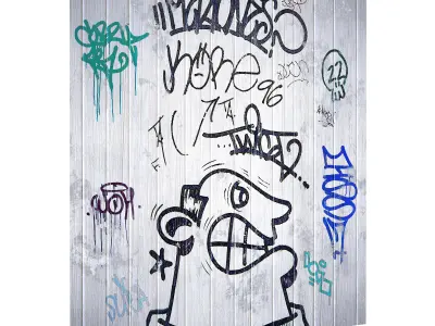 Graffiti 17 - on wood plank plaster and brick 3D model