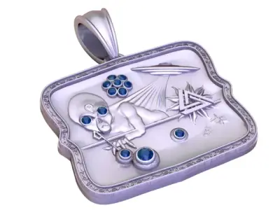 Alien Encounter Pendant  3D Printable Gold Jewelry with Rubies 3D print model