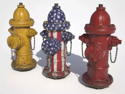 3 fire hydrants Low-poly 3D model