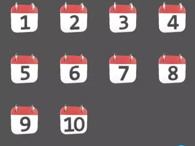 Calendar 1 To 10 Icon  Pack Vol 1 3D model
