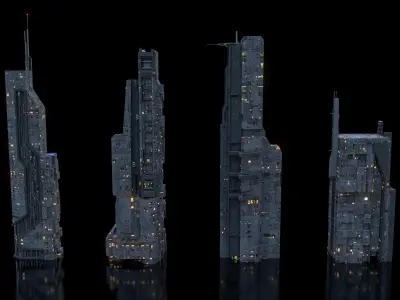 Scifi building  futuristic building Low-poly 3D model