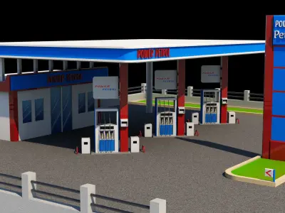 Cartoonic Petrol Station Low Poly Low-poly 3D model