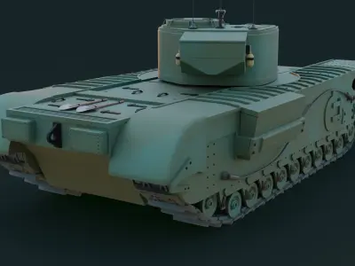 Churchill Tank - WW2 Infantry Support  - Blender Rigged 3D model