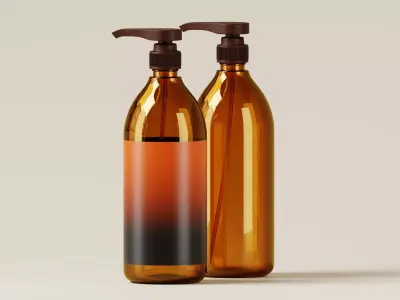 Amber Glass Pump Bottle 3D Model Low-poly 3D model