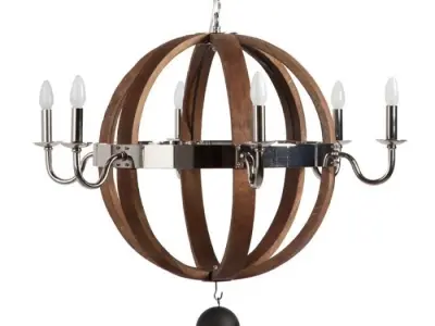 Burrel wooden globe chandelier with six lights 3D model