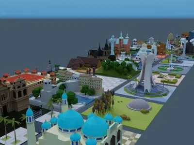 Landmarks of the world A to D Low-poly 3D model