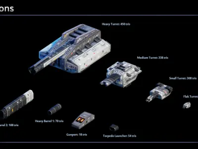 Spaceship Destroyers Low-poly 3D model