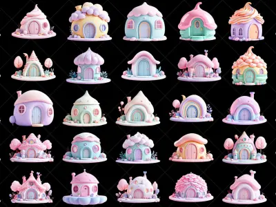 108 Transparent Fantasy Cartoon Huts Game Asset Texture