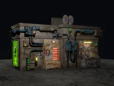 Low Poly Cyberpunk Pawn Shop for Games or Rendering Low-poly 3D model