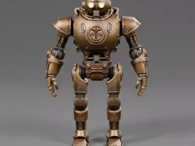 Copper Robot Character 3D Model Low-poly 3D model