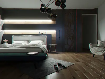 Bedroom modern with walls and wooden floors 3D model order