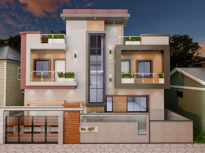 Duplex Modern Home Exterior Elevation Design 3D model