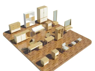 Bedroom and Living Room Furniture Revit Family Parametric 3D model