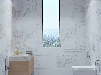 Bathroom marble with two sinks and mirrors 3D model