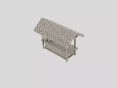 Fantasy Wooden Market Stall for 3D print Low-poly 3D model