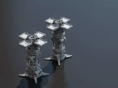 Scifi buildings futuristic landing platform Low-poly 3D model