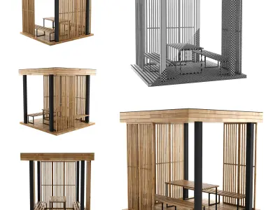 Gazebos set wooden gazebo with benches and tables 3D model