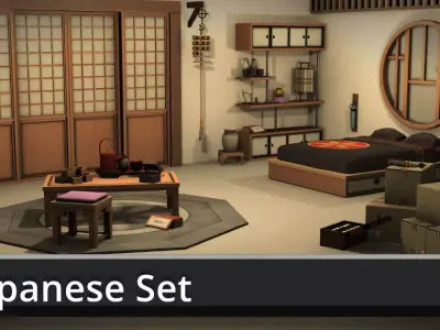 Japanese Furniture Set Low-poly 3D model