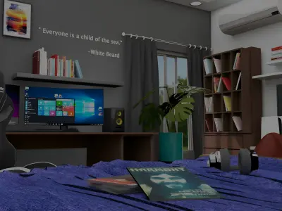 Natural Gaming Room Scene 3D Model Low-poly 3D model