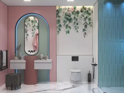 Contemporary Pastel Bathroom   Designer Vanity  3D model