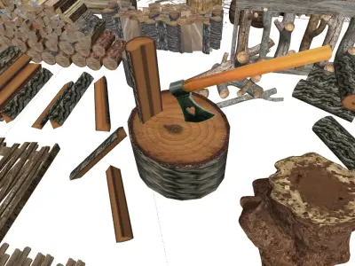 Timber firewood pile logs tree stumps branches 3D model