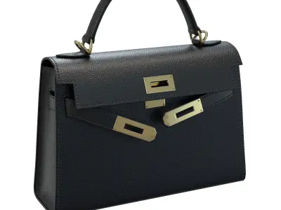 Hermes Kelly Bag Black Leather Low-poly 3D model