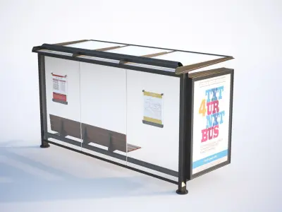 Bus stop with wooden bench 3D model