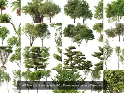 AV 30 unique tree sets with 100 different trees species 3D Model Pack