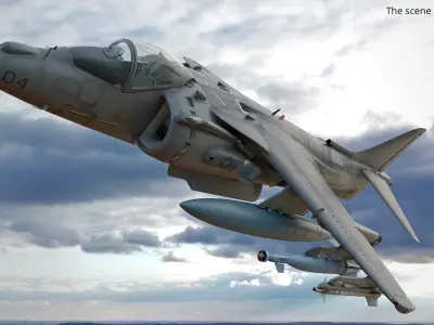  USMC Harrier II VTOL Fighter Jet Gray Rigged for Maya 