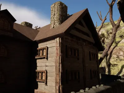 Rustic Medieval Cliffside House Free 3D model purchase