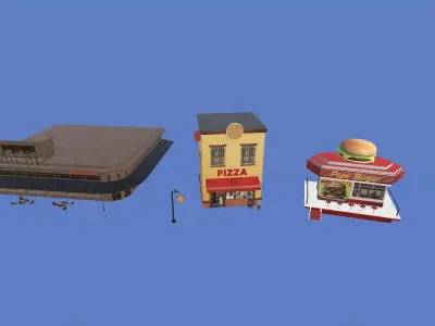 Cafe Fastfood Restaurant Pack  Low-poly 3D model