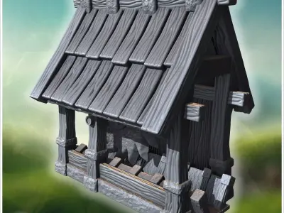 Wooden shelter with reinforced beams simple plank roof and rusti 3D print model