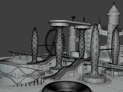 Future city with monorail III 3D model