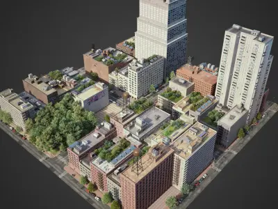 Realistic City District A33-A45 3D model
