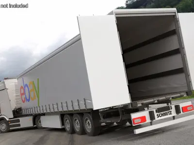  Electric Truck with eBay Trailer Rigged for Cinema 4D 