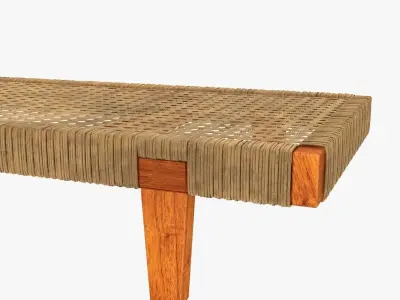 Mexican Wood and Cane Bench or Daybed 3D model