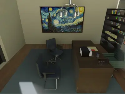 simple office with light fog  Low-poly 3D model