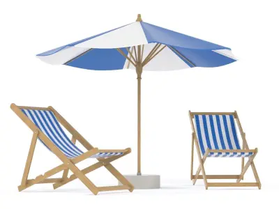 Beach Umbrella and Chair 3D model