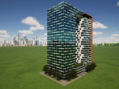 Mixed-Use Twin Towers with Skybridge Concept Design Low-poly 3D model