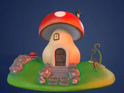 Mushroom house cartoon Low-poly 3D model