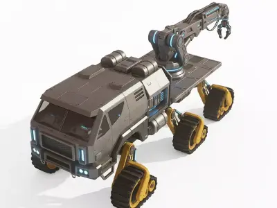 Sci Fi Heavy Duty Articulated Exploration Vehicle with Crane Low-poly 3D model