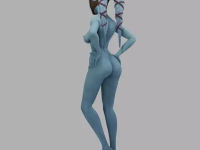 Blue Head Tail Alien Woman Nude 3D print model