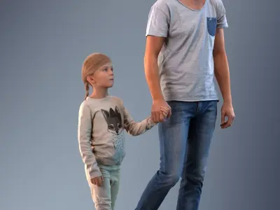 Father and daughter walking 3D model