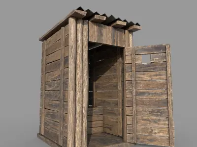 Outdoor Wooden Toilet 4 Low-poly 3D model