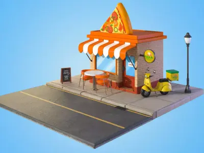 Cartoon Pizza House 3D model