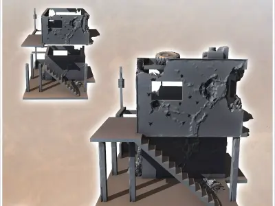 Damaged desert building with electrical pole demolished terrace  3D print model